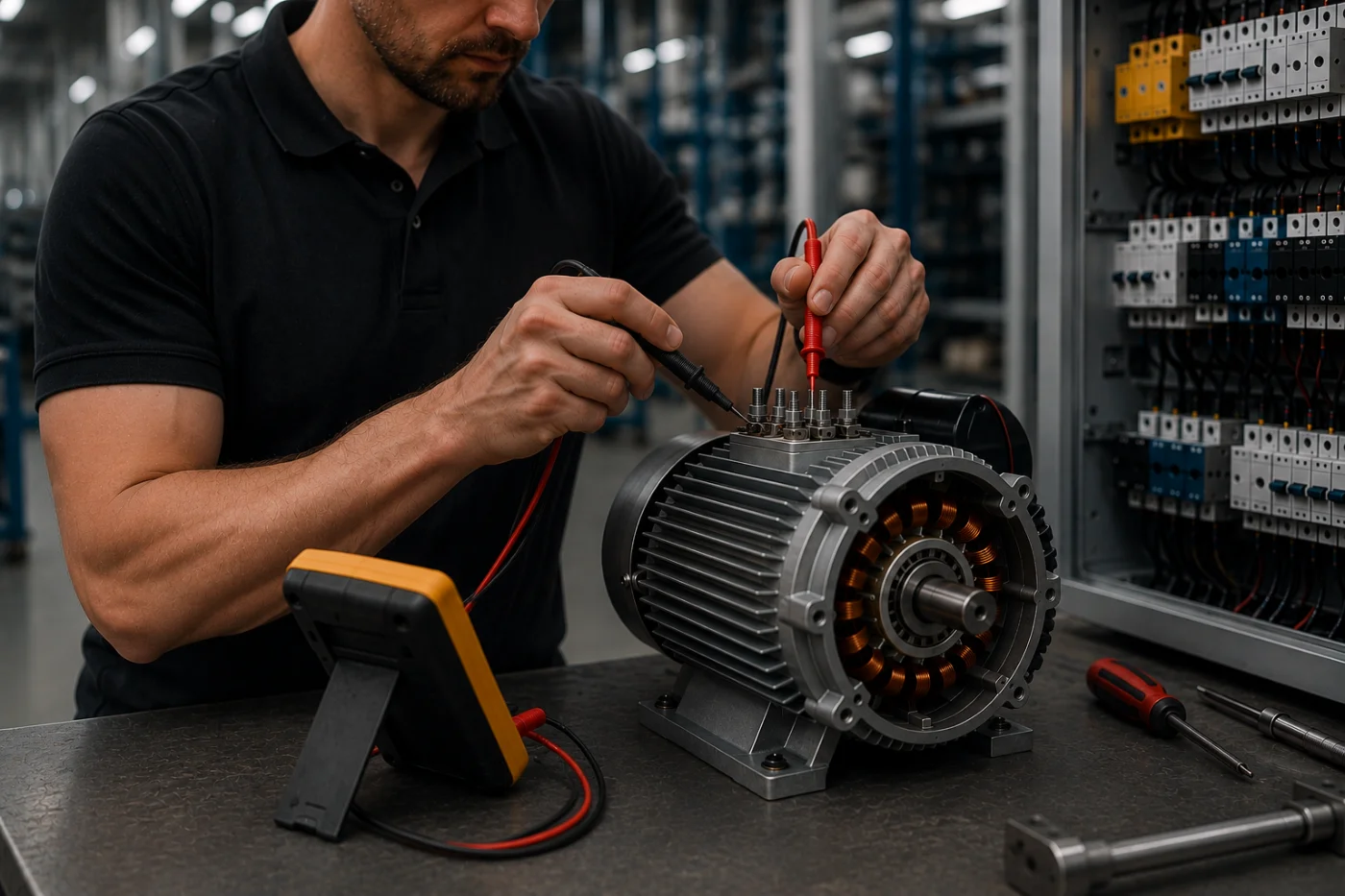 Spannungsmessung an einem Elektromotor vor dem Schaltschrank
